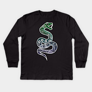 Mexican Aztec Snake Design Green and Purple Kids Long Sleeve T-Shirt